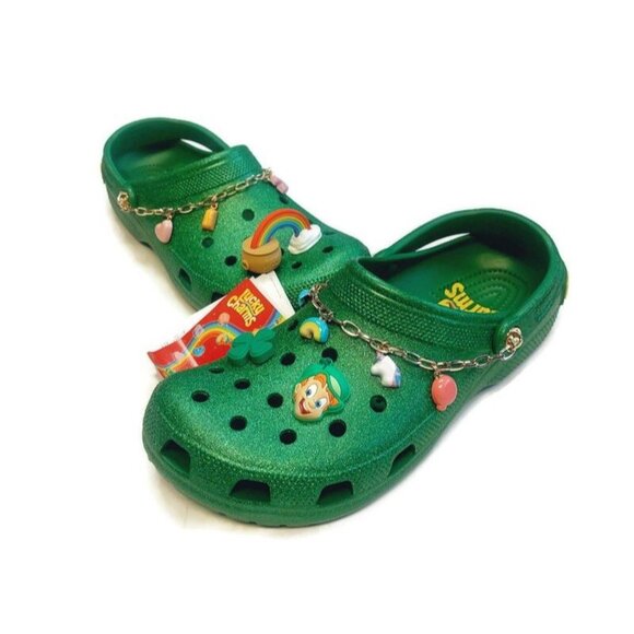 CROCS Mens Size 11 Womens 13 Lucky Charms Classic Slip On Clogs Glitter Green - Picture 5 of 11